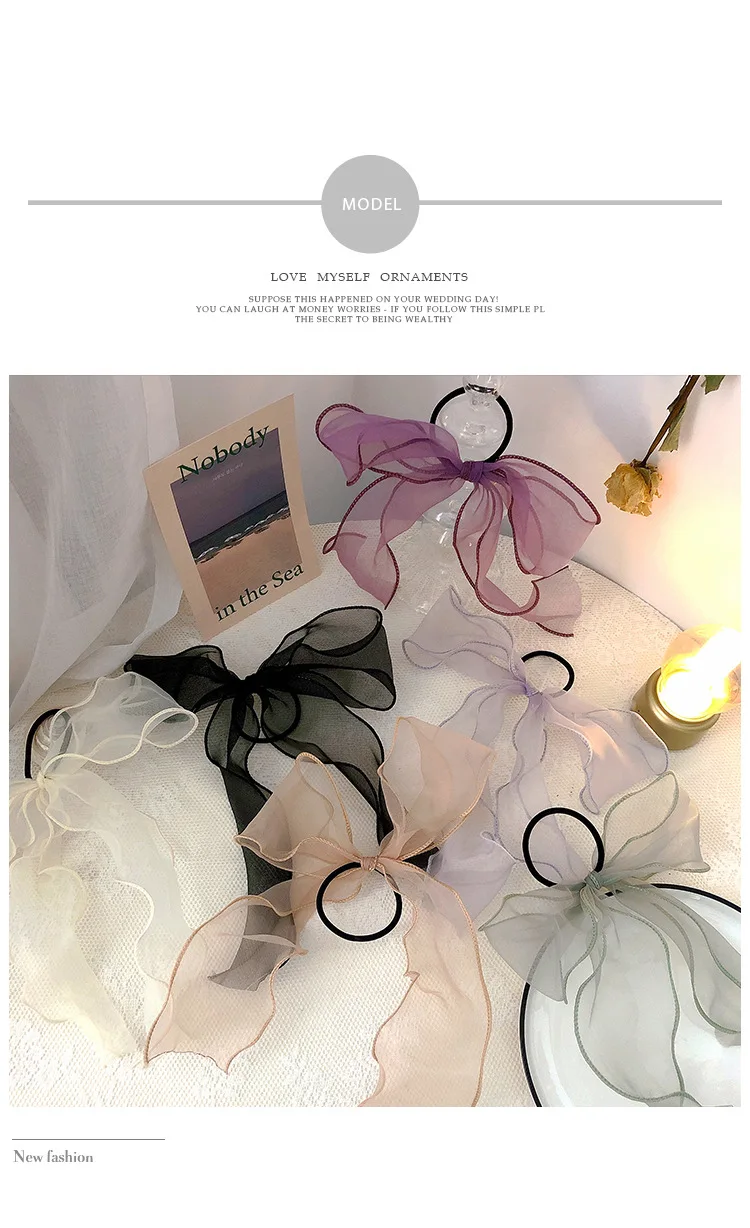 1PC Organza Streamers Elastic Hair Bands for Women Girls Bowknot Scrunchies Headband Hair Ties Ponytail Holder Hair Accessories