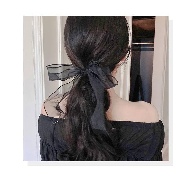 1PC Organza Streamers Elastic Hair Bands for Women Girls Bowknot Scrunchies Headband Hair Ties Ponytail Holder Hair Accessories