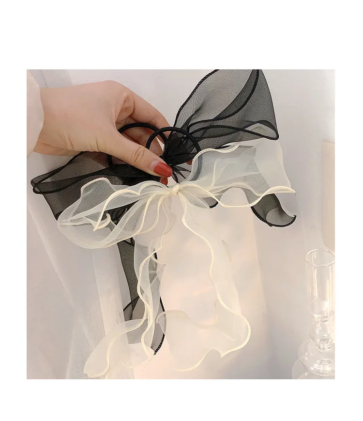 1PC Organza Streamers Elastic Hair Bands for Women Girls Bowknot Scrunchies Headband Hair Ties Ponytail Holder Hair Accessories
