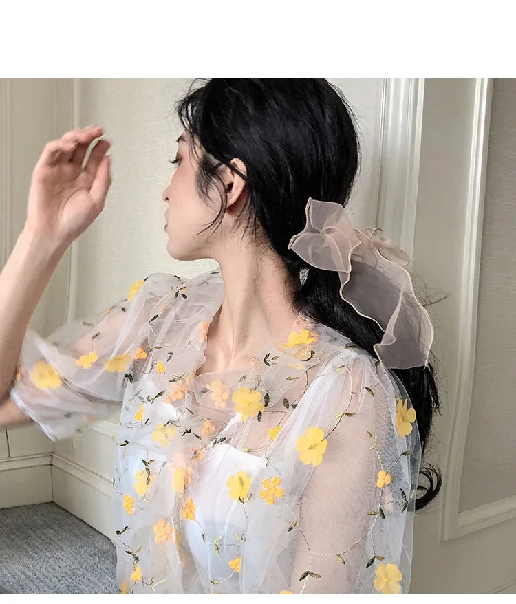 1PC Organza Streamers Elastic Hair Bands for Women Girls Bowknot Scrunchies Headband Hair Ties Ponytail Holder Hair Accessories