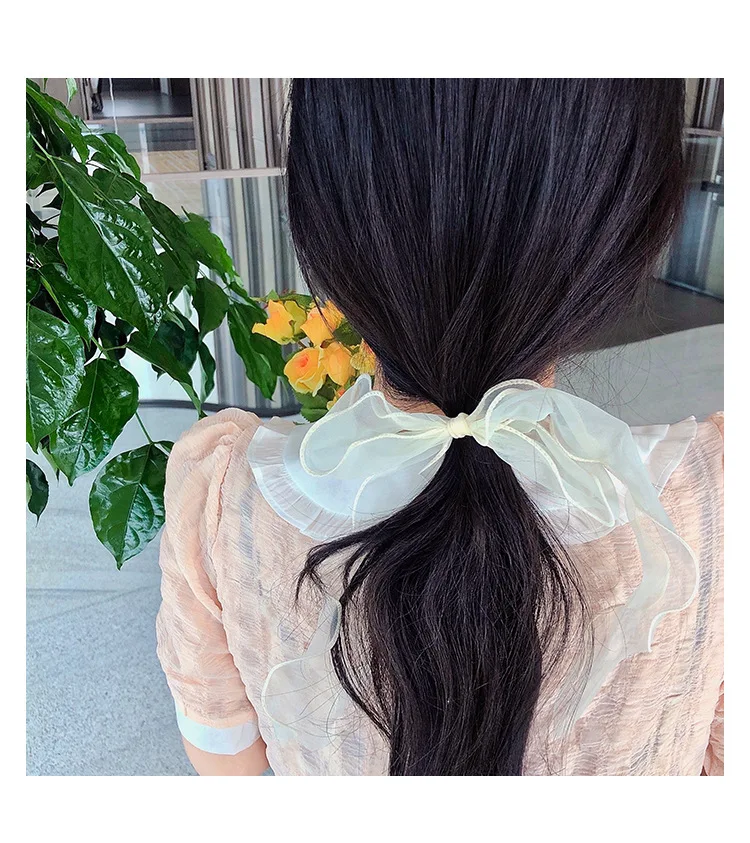 1PC Organza Streamers Elastic Hair Bands for Women Girls Bowknot Scrunchies Headband Hair Ties Ponytail Holder Hair Accessories