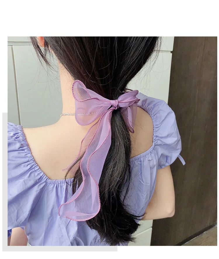 1PC Organza Streamers Elastic Hair Bands for Women Girls Bowknot Scrunchies Headband Hair Ties Ponytail Holder Hair Accessories