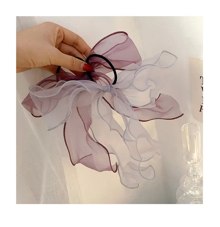 1PC Organza Streamers Elastic Hair Bands for Women Girls Bowknot Scrunchies Headband Hair Ties Ponytail Holder Hair Accessories