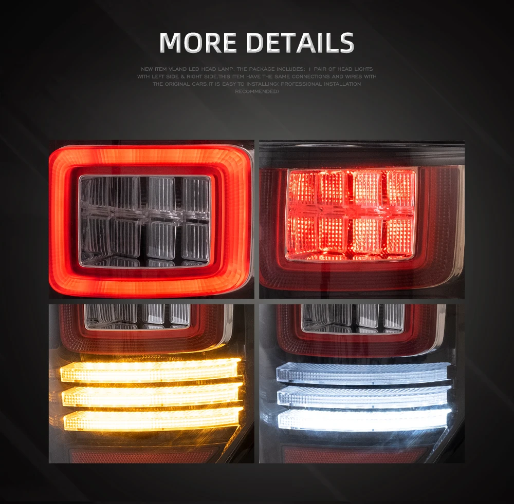 VLAND For 2009-2014 Ford F150 F-150 SVT Raptor Pickup Rear Tail Light Brake Lamps Elegant Black Frame Smoked Car Accessories