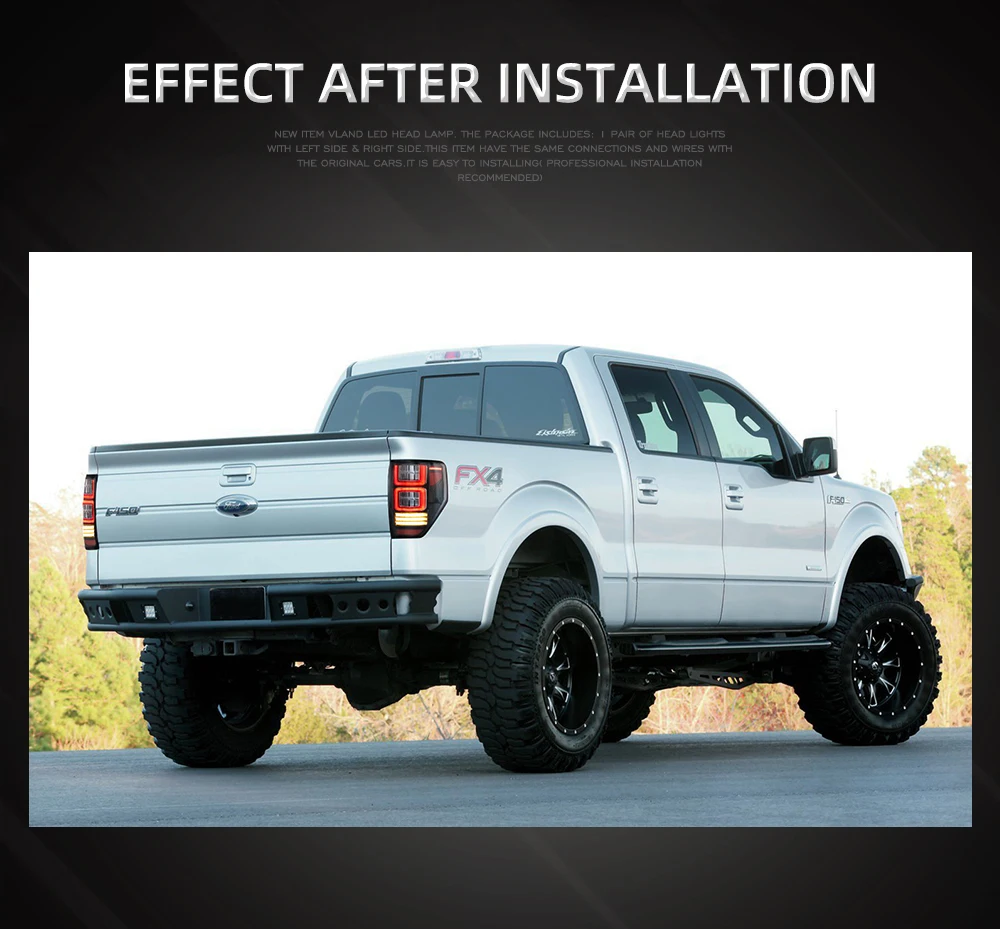 VLAND For 2009-2014 Ford F150 F-150 SVT Raptor Pickup Rear Tail Light Brake Lamps Elegant Black Frame Smoked Car Accessories