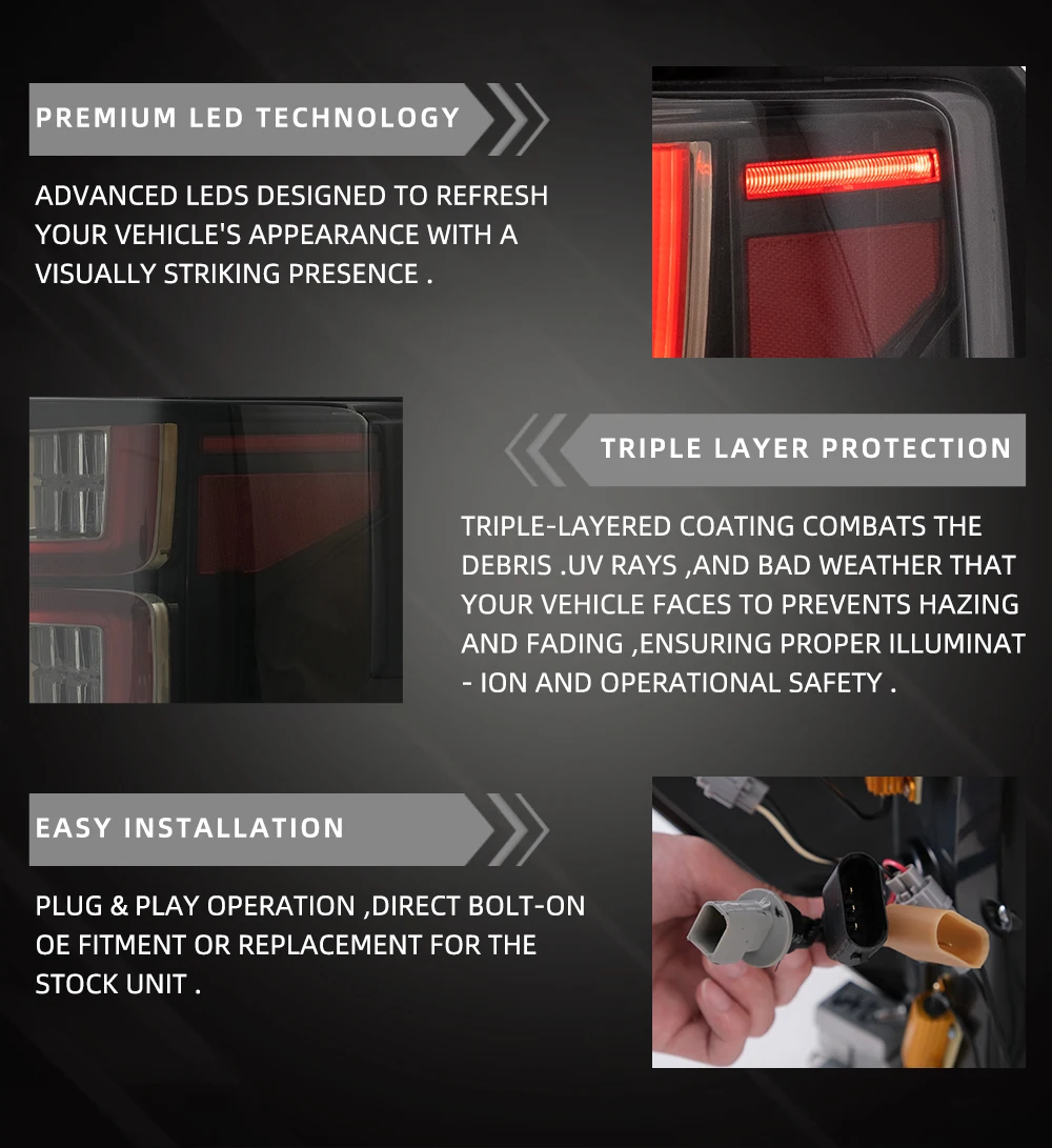 VLAND For 2009-2014 Ford F150 F-150 SVT Raptor Pickup Rear Tail Light Brake Lamps Elegant Black Frame Smoked Car Accessories