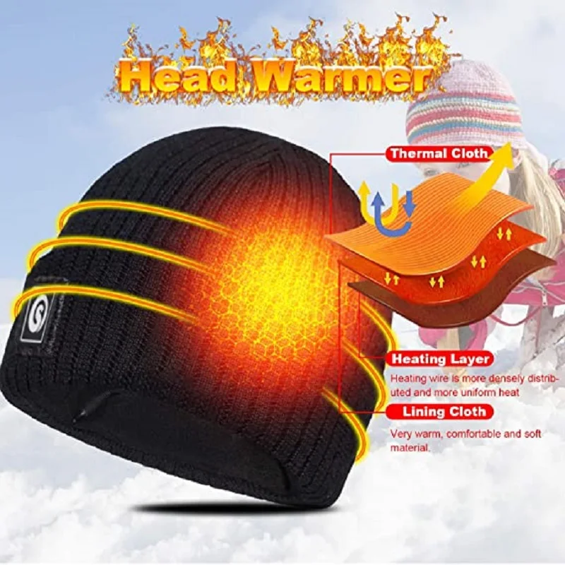 SNOW DEER-Rechargeable Heated Hat for Men Women, Cycling Caps, Electric Motorcycle Heating Cap, Snowboarding Accessories, Winter
