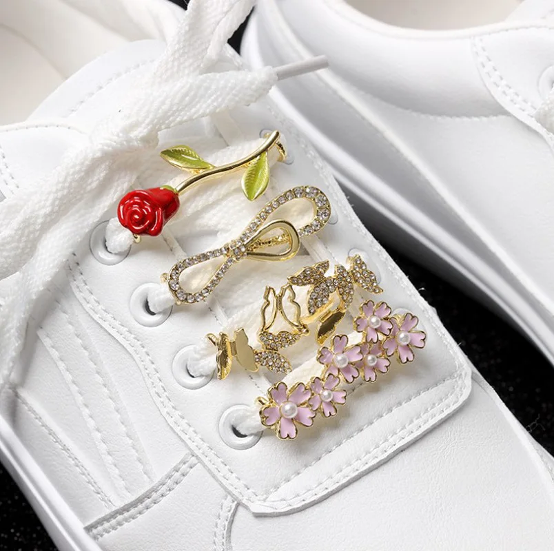 Sneakers Shoelaces Decoration Metal Shoelace Buckle DIY Shoes Accessories Women Girl Shiny Rhinestones Shoe laces Clips 1Pcs