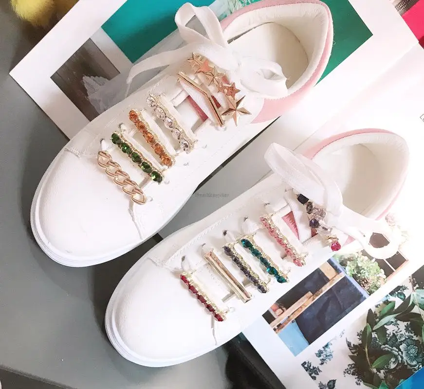 Sneakers Shoelaces Decoration Metal Shoelace Buckle DIY Shoes Accessories Women Girl Shiny Rhinestones Shoe laces Clips 1Pcs