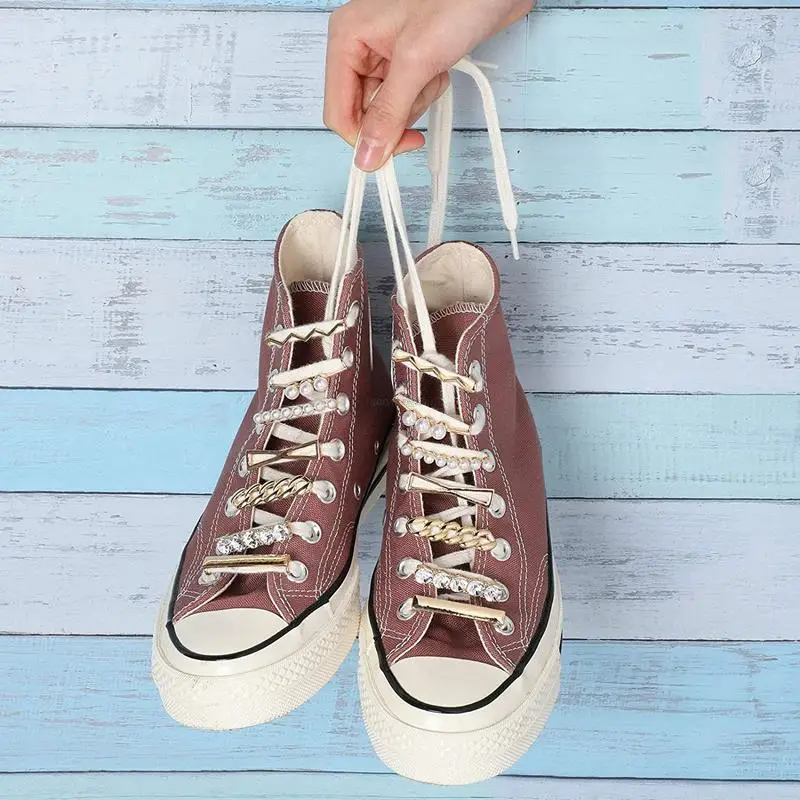 Sneakers Shoelaces Decoration Metal Shoelace Buckle DIY Shoes Accessories Women Girl Shiny Rhinestones Shoe laces Clips 1Pcs