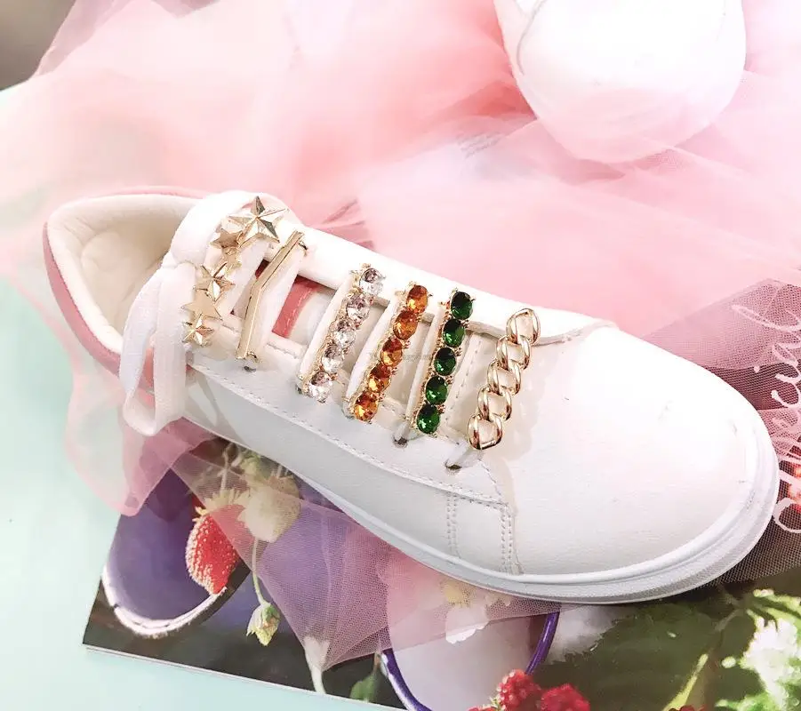 Sneakers Shoelaces Decoration Metal Shoelace Buckle DIY Shoes Accessories Women Girl Shiny Rhinestones Shoe laces Clips 1Pcs