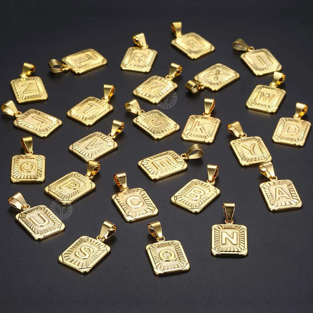 Hot Sale Initial Necklace for Women Men 26 Letters Pendant Gold Color Cuban Curb Chain For men  Jewelry Dropshipping