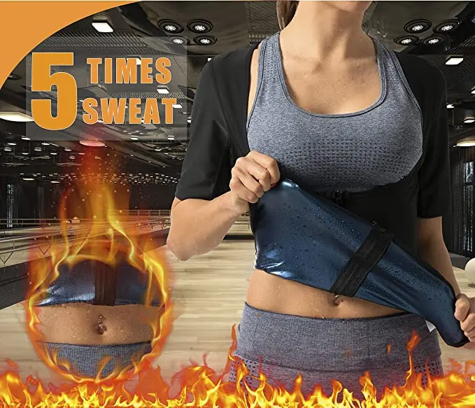 Sauna Shirt for Women Sauna Short Sleeve Sweat Vest Weight Loss Sauna Suit Training Slimming Body Shaper Workout Heat Trapping