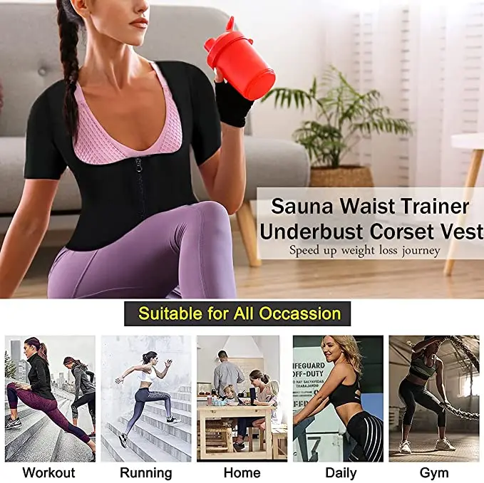 Sauna Shirt for Women Sauna Short Sleeve Sweat Vest Weight Loss Sauna Suit Training Slimming Body Shaper Workout Heat Trapping