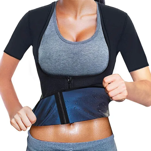 Sauna Shirt for Women Sauna Short Sleeve Sweat Vest Weight Loss Sauna Suit Training Slimming Body Shaper Workout Heat Trapping