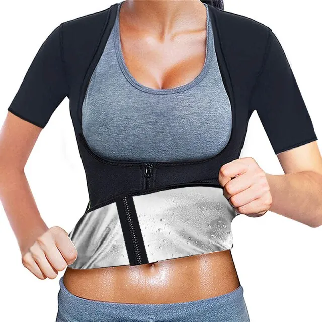 Sauna Shirt for Women Sauna Short Sleeve Sweat Vest Weight Loss Sauna Suit Training Slimming Body Shaper Workout Heat Trapping