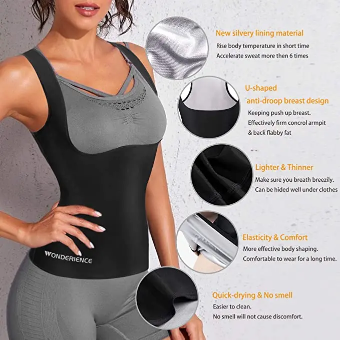 Sauna Shirt for Women Sauna Short Sleeve Sweat Vest Weight Loss Sauna Suit Training Slimming Body Shaper Workout Heat Trapping