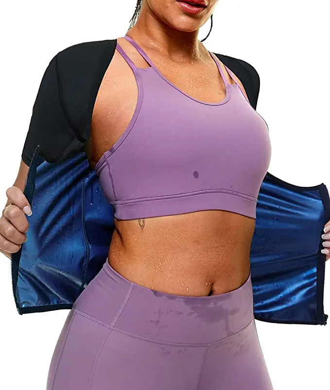 Sauna Shirt for Women Sauna Short Sleeve Sweat Vest Weight Loss Sauna Suit Training Slimming Body Shaper Workout Heat Trapping