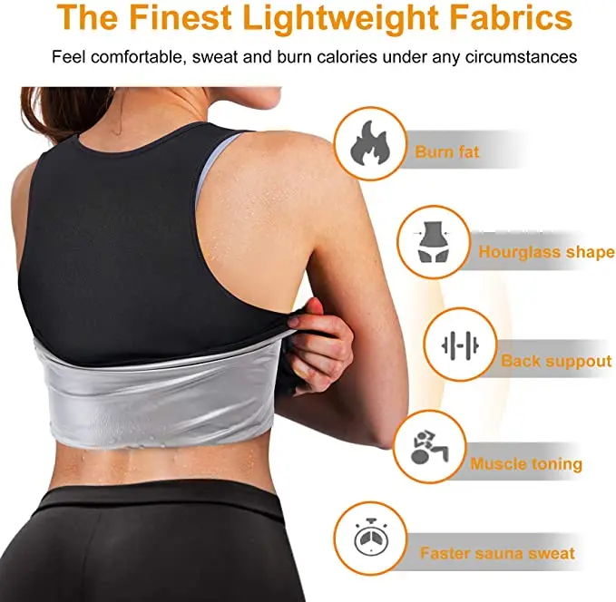Sauna Shirt for Women Sauna Short Sleeve Sweat Vest Weight Loss Sauna Suit Training Slimming Body Shaper Workout Heat Trapping