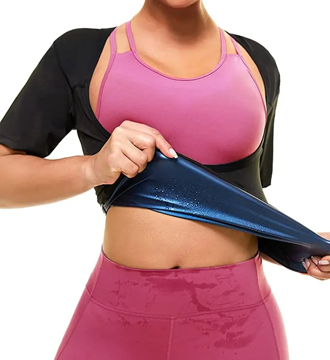 Sauna Shirt for Women Sauna Short Sleeve Sweat Vest Weight Loss Sauna Suit Training Slimming Body Shaper Workout Heat Trapping