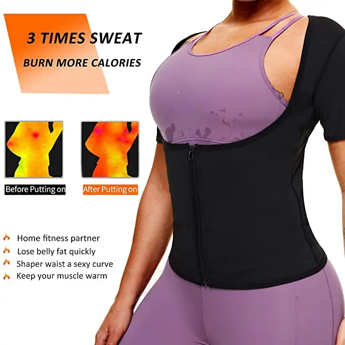 Sauna Shirt for Women Sauna Short Sleeve Sweat Vest Weight Loss Sauna Suit Training Slimming Body Shaper Workout Heat Trapping