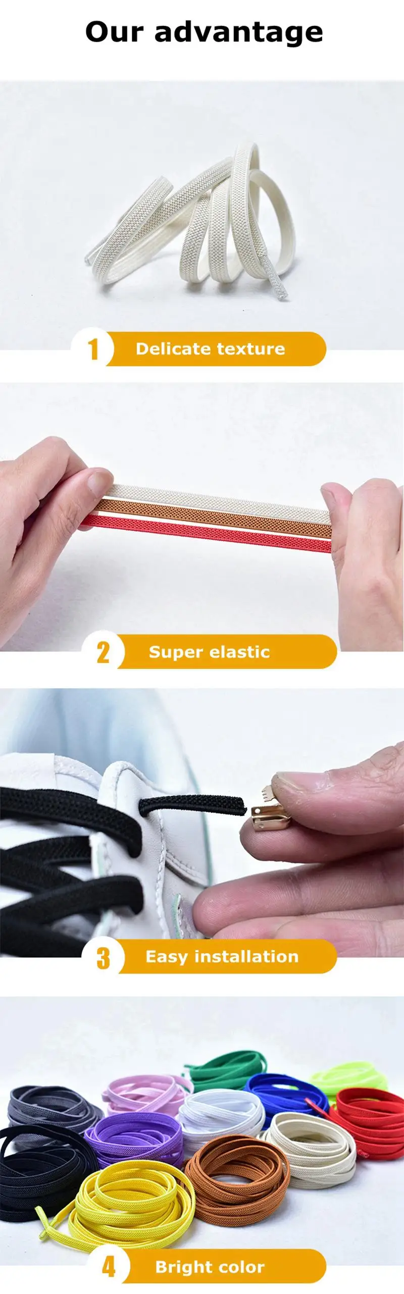 1Pair No Tie Shoe laces Elastic Shoelaces Outdoor Leisure Sneakers Quick Safety Flat Shoelace Kids And Adult Unisex Lazy laces