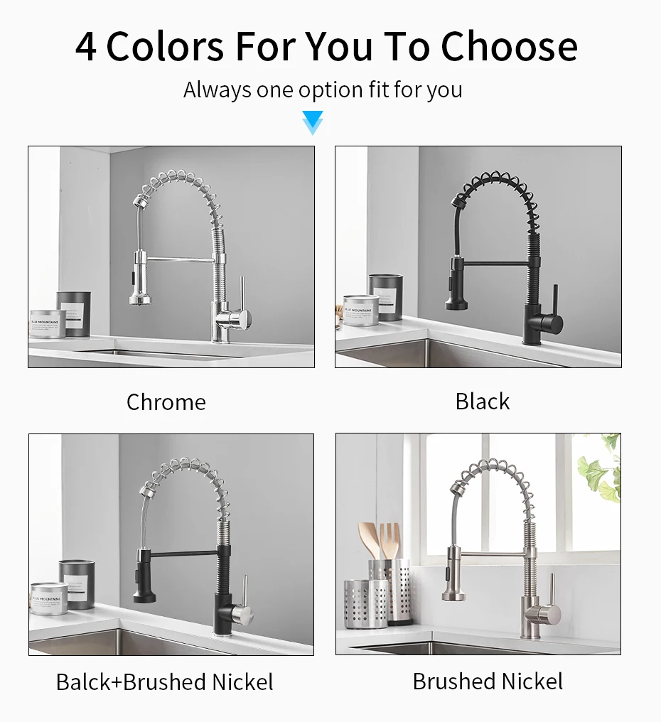 Kitchen Faucets Black Stainless Steel Faucets for Kitchen Sink Pull Out Spring Spout Mixers Tap Hot Cold Water Crane 866053R