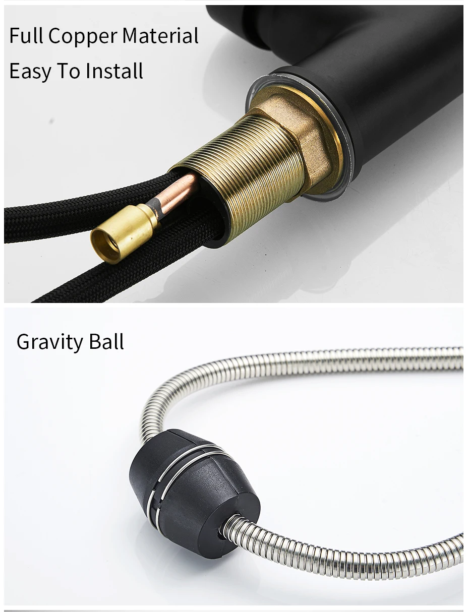 Kitchen Faucets Black Stainless Steel Faucets for Kitchen Sink Pull Out Spring Spout Mixers Tap Hot Cold Water Crane 866053R
