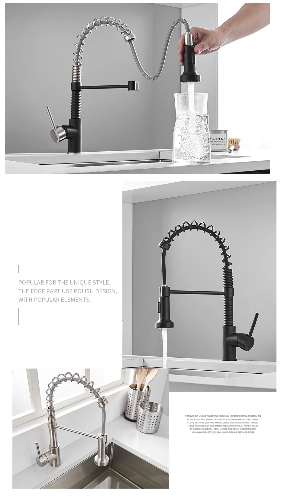Kitchen Faucets Black Stainless Steel Faucets for Kitchen Sink Pull Out Spring Spout Mixers Tap Hot Cold Water Crane 866053R