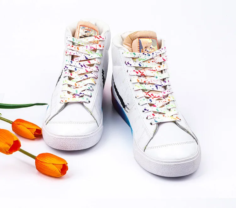 ink Splatter Shoelaces for Sneakers Quality Fabric Shoelace Fashion 0.8cm Flats Rainbow Laces 100/120/140/160CM Shoe Accessories