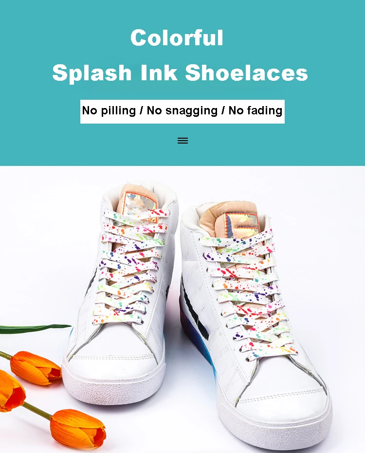 ink Splatter Shoelaces for Sneakers Quality Fabric Shoelace Fashion 0.8cm Flats Rainbow Laces 100/120/140/160CM Shoe Accessories