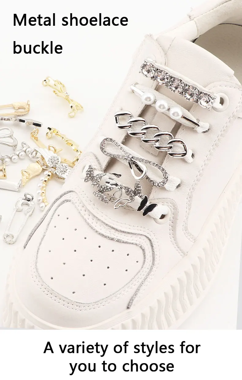 Fashion Metal Shoe Charms Luxury Diamond Pearl Sneaker Charms Gold Silver Shoe decoration DIY Shoelaces Buckles Shoes Accesories