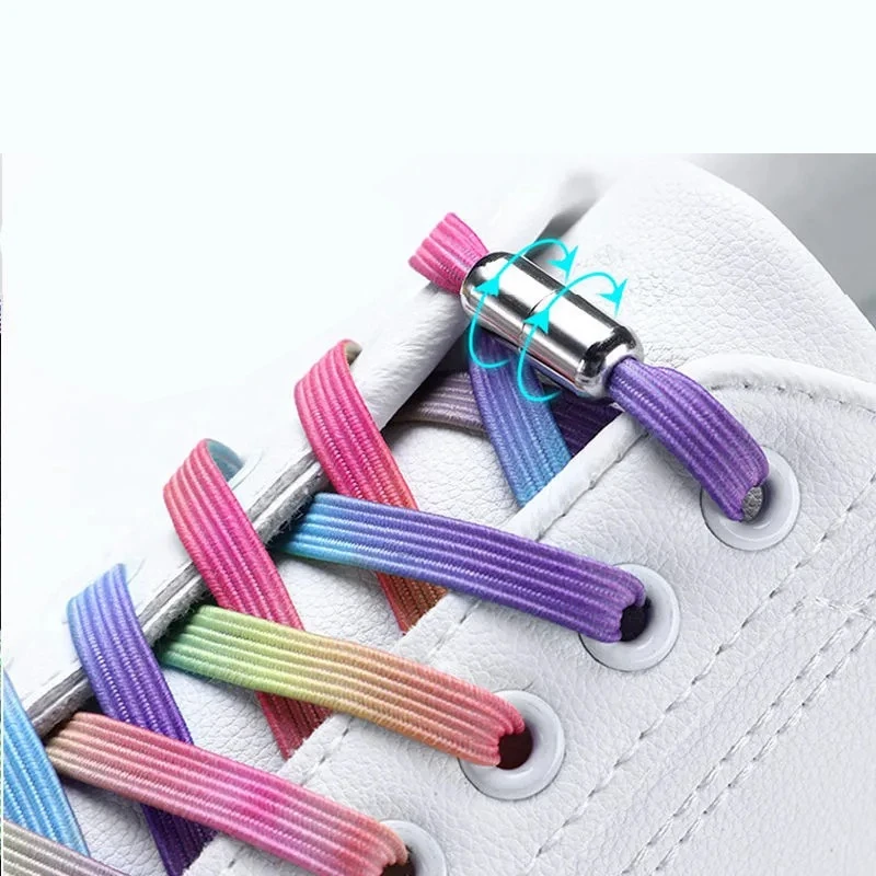 Rainbow Elastic Laces Sneakers Colourful Flat Bands Shoelaces Without ties Adult Kids Tennis No Tie Shoe laces Shoes Accessories