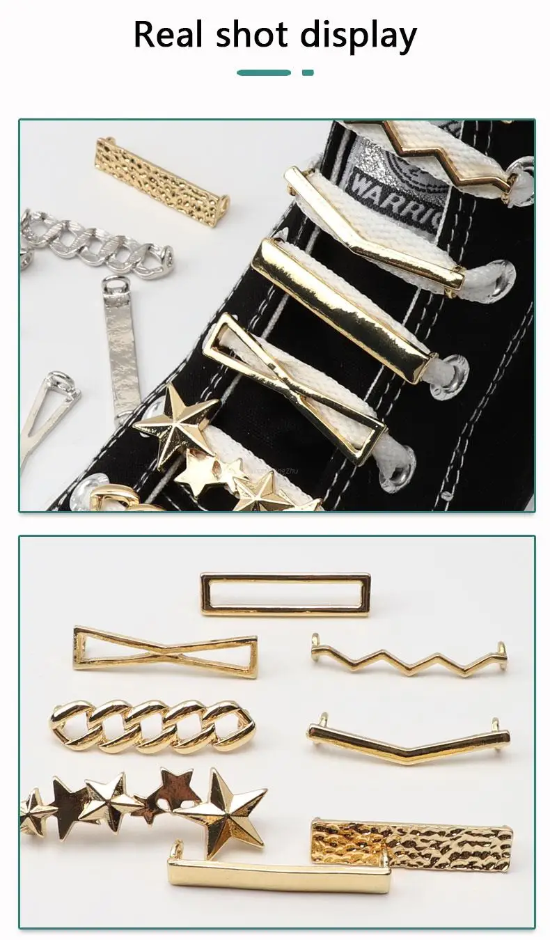 Simple Metal Shoe Charms Fashion Gold silver Sneaker Charms Girl Gift Shoe decoration DIY Shoelaces Buckles Shoes Accesories