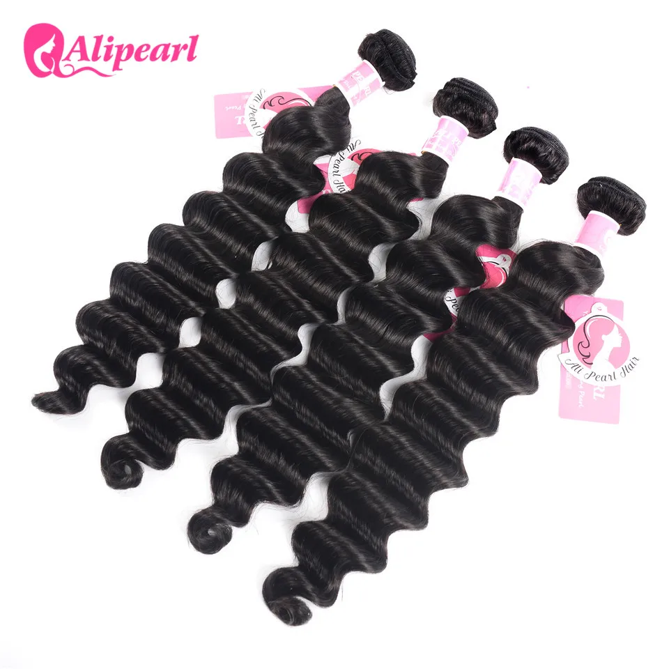 Ali Pearl Hair Loose Deep Wave Bundles Brazilian Hair Weave 3 Bundles 100% Human Hair 4 Bundles 8-26 Inches Remy Hair Extension