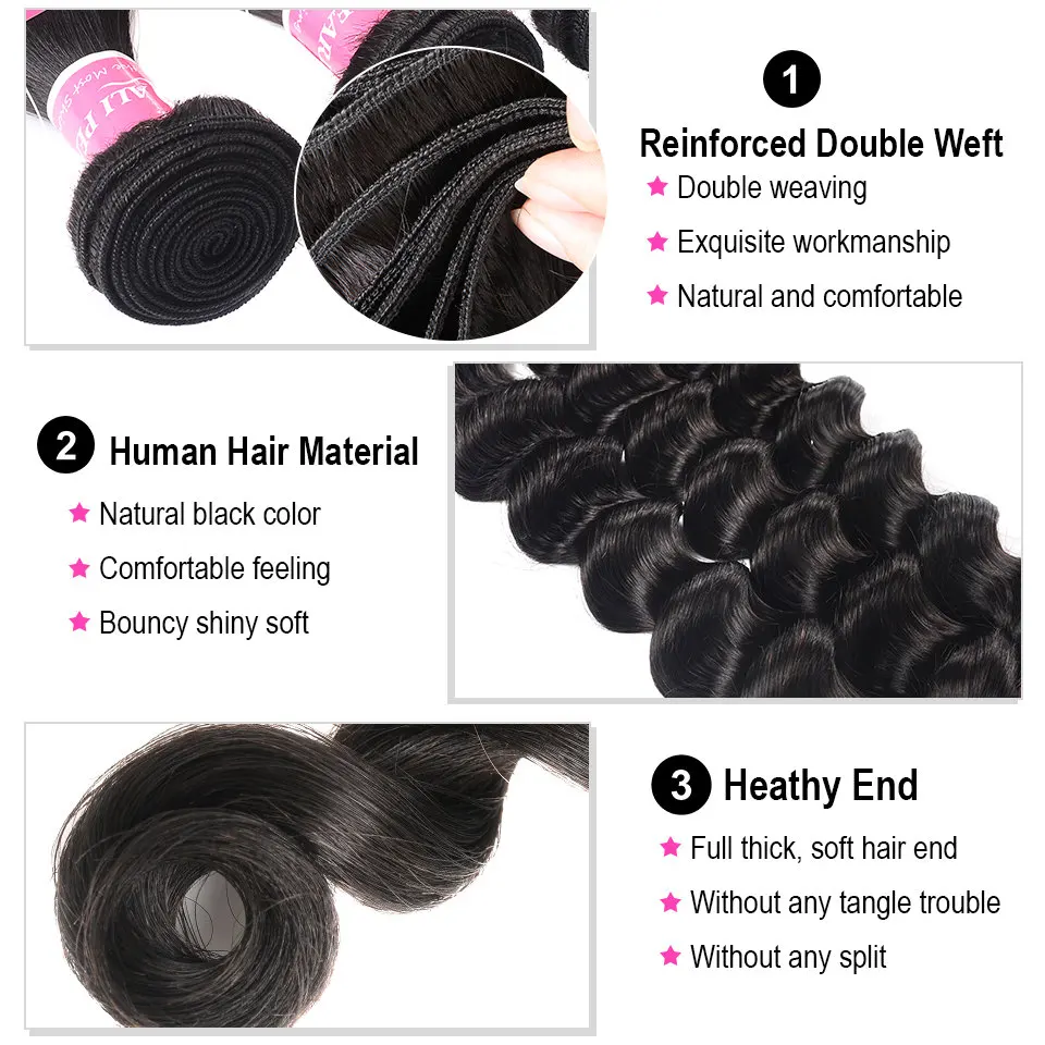 Ali Pearl Hair Loose Deep Wave Bundles Brazilian Hair Weave 3 Bundles 100% Human Hair 4 Bundles 8-26 Inches Remy Hair Extension