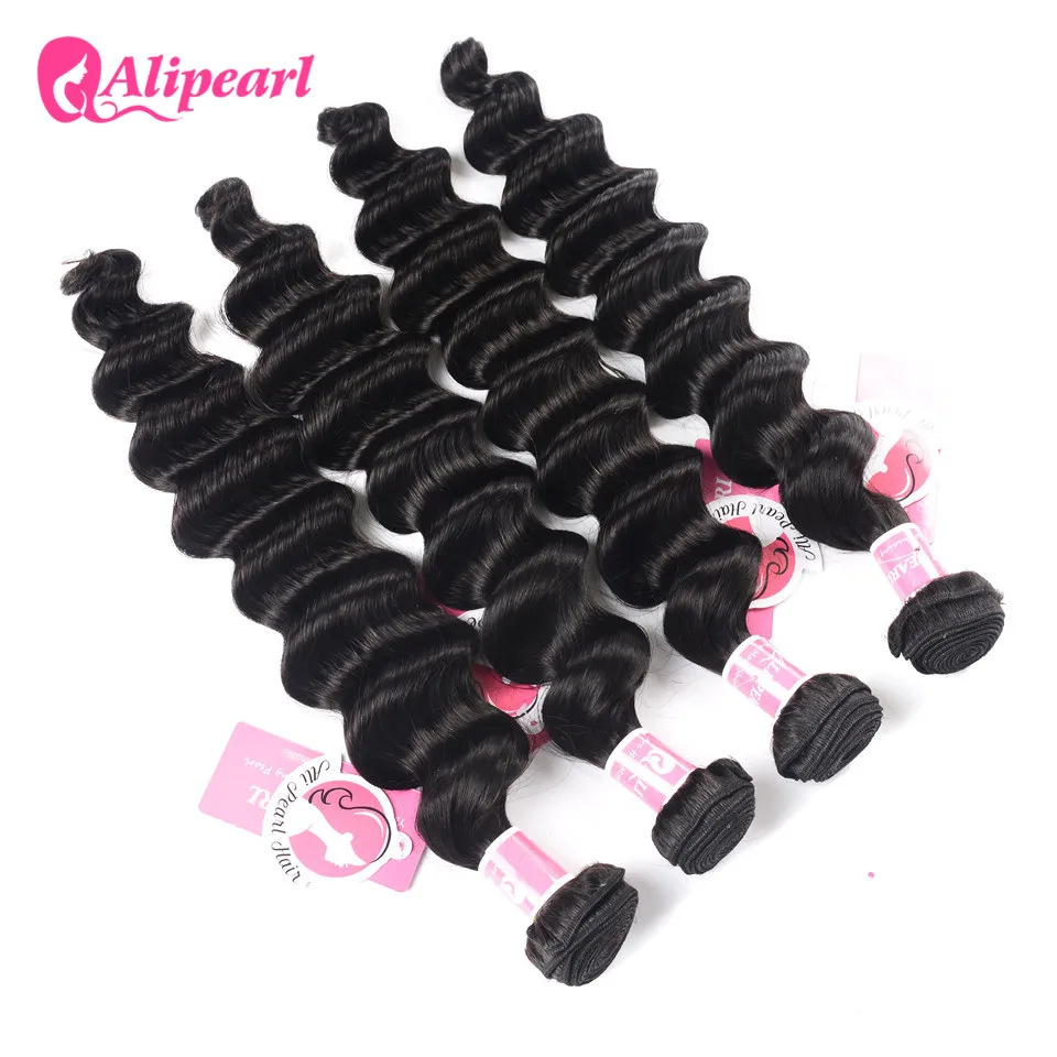 Ali Pearl Hair Loose Deep Wave Bundles Brazilian Hair Weave 3 Bundles 100% Human Hair 4 Bundles 8-26 Inches Remy Hair Extension