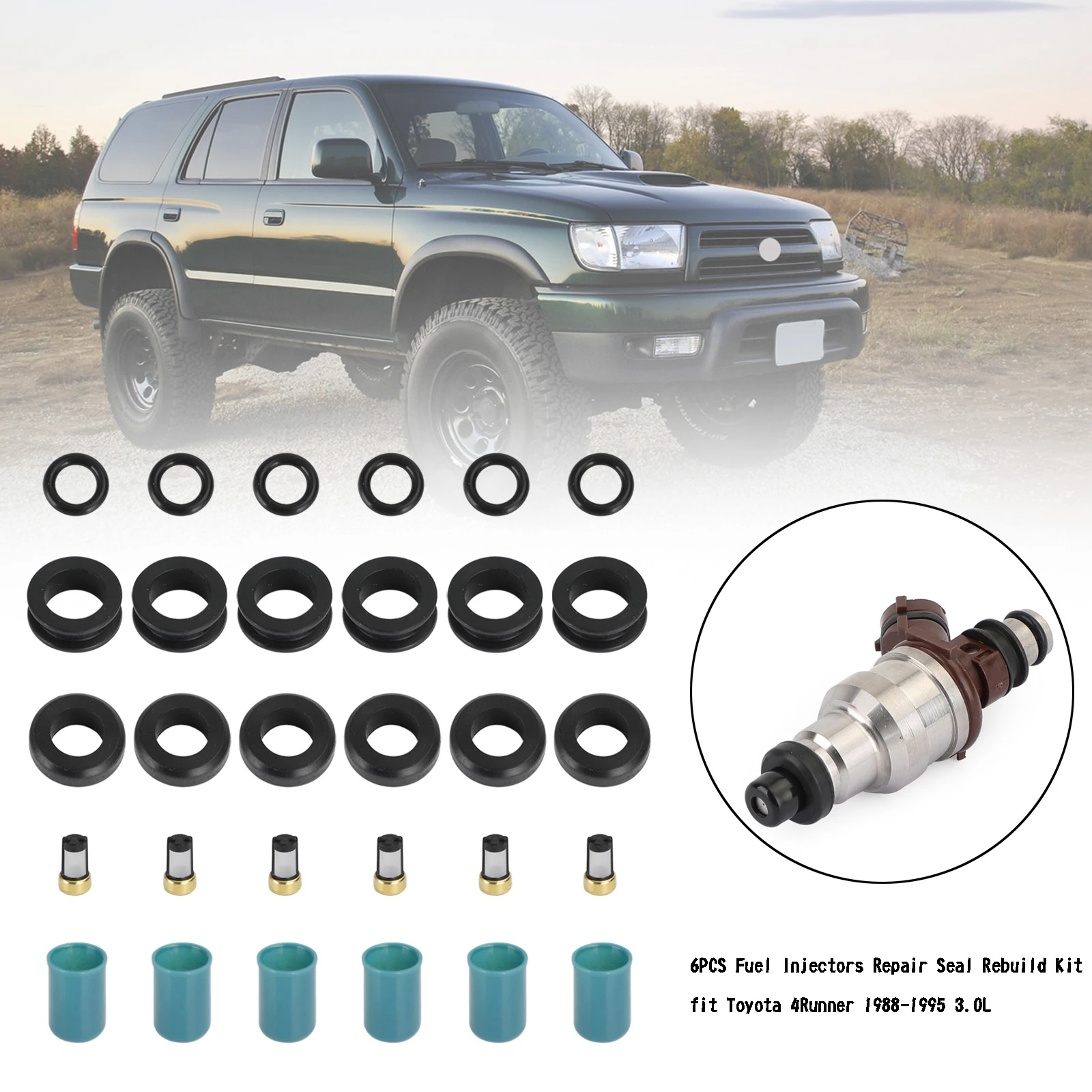 Areyourshop 6PCS Fuel Injectors Repair Seal Rebuild Kit Fit for Toyota 3VZE 1988-1995 3.0L