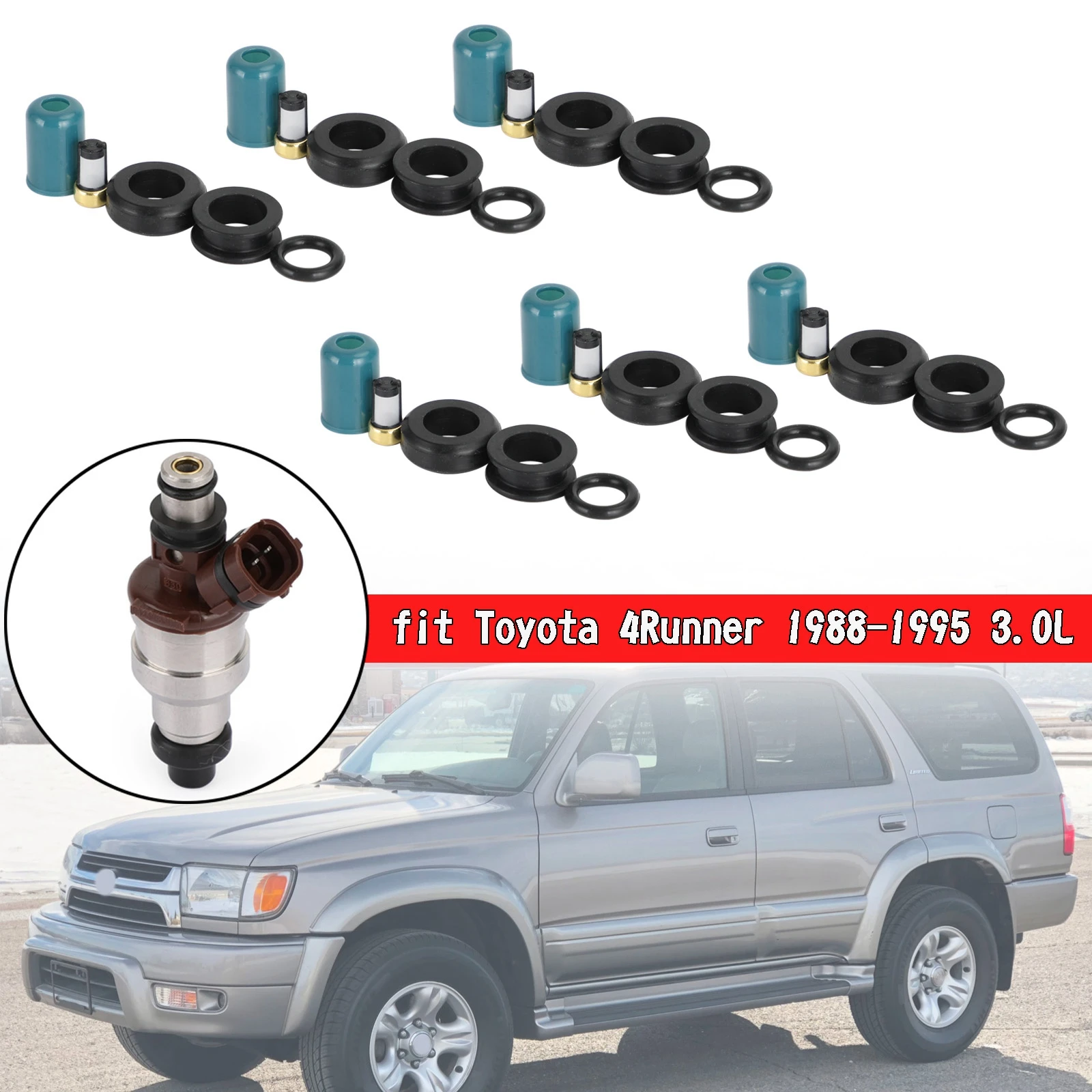 Areyourshop 6PCS Fuel Injectors Repair Seal Rebuild Kit Fit for Toyota 3VZE 1988-1995 3.0L