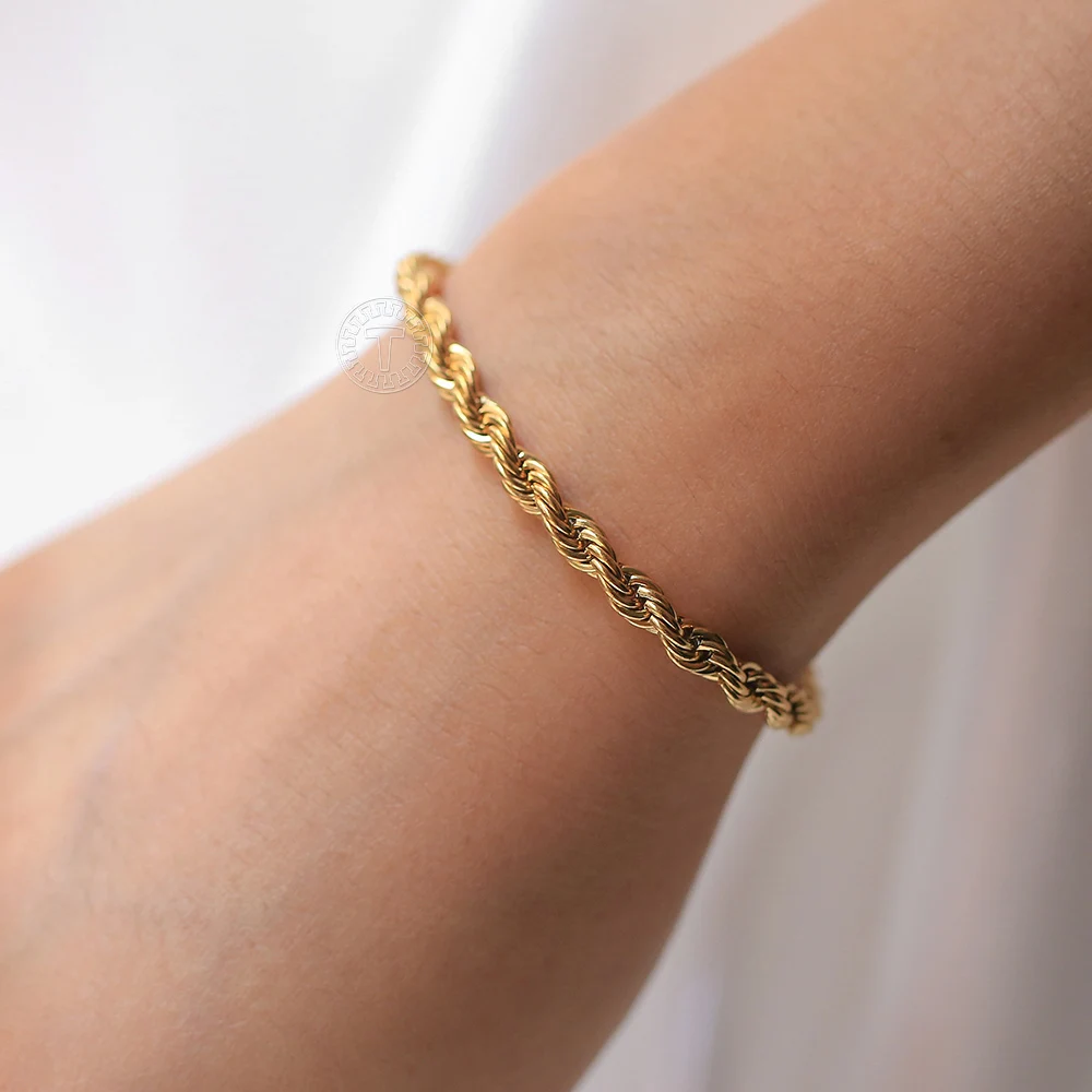2/3/4/5mm Stainless Steel Twisted Rope Chain Bracelets for Women Men Fashion Punk Bangle Length Adjustable 18cm+5cm