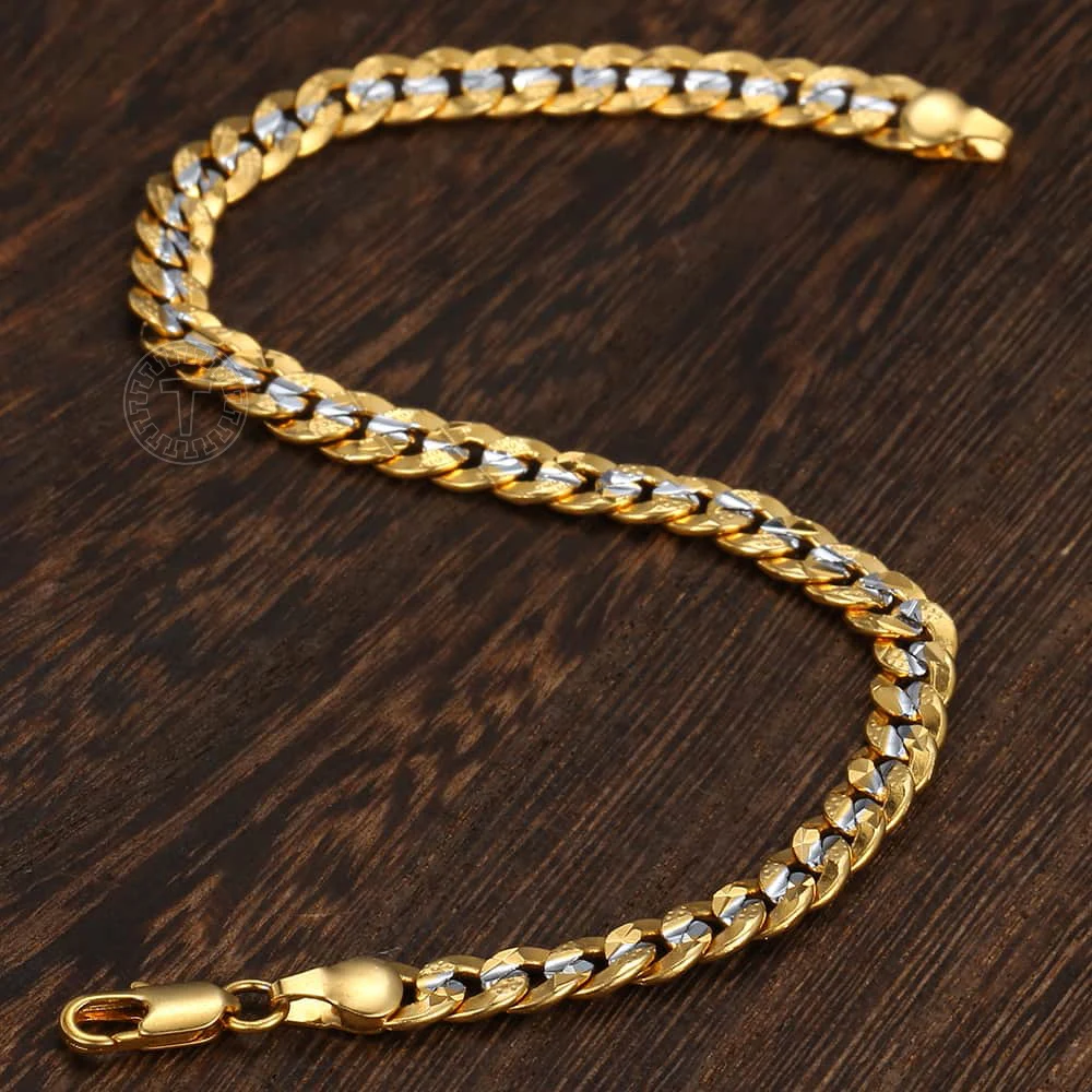 Men's Bracelet 4mm 6mm Cuban Link Chain Gold Color Mix Silver Color Bracelet for Women Men fashion 2020 Jewelry Gift GB94A