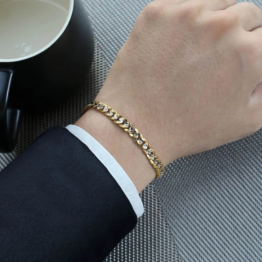 Men's Bracelet 4mm 6mm Cuban Link Chain Gold Color Mix Silver Color Bracelet for Women Men fashion 2020 Jewelry Gift GB94A