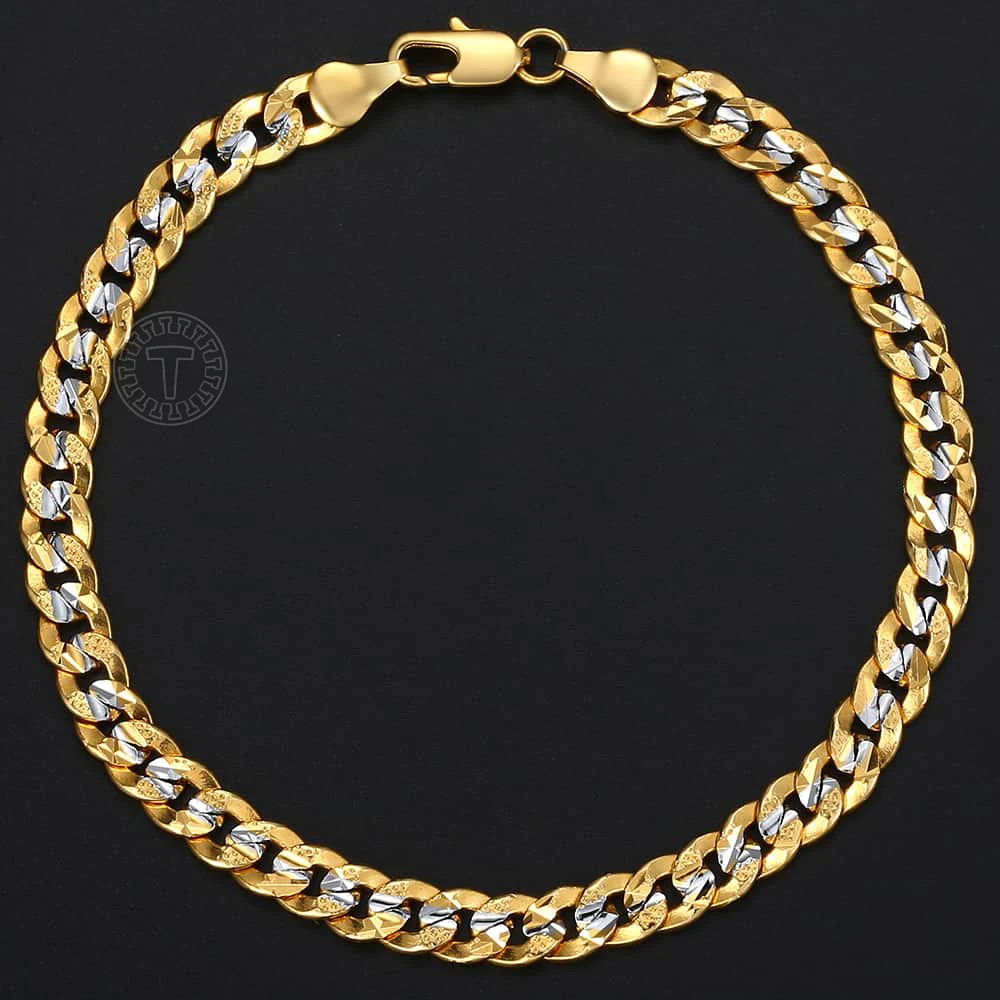 Men's Bracelet 4mm 6mm Cuban Link Chain Gold Color Mix Silver Color Bracelet for Women Men fashion 2020 Jewelry Gift GB94A