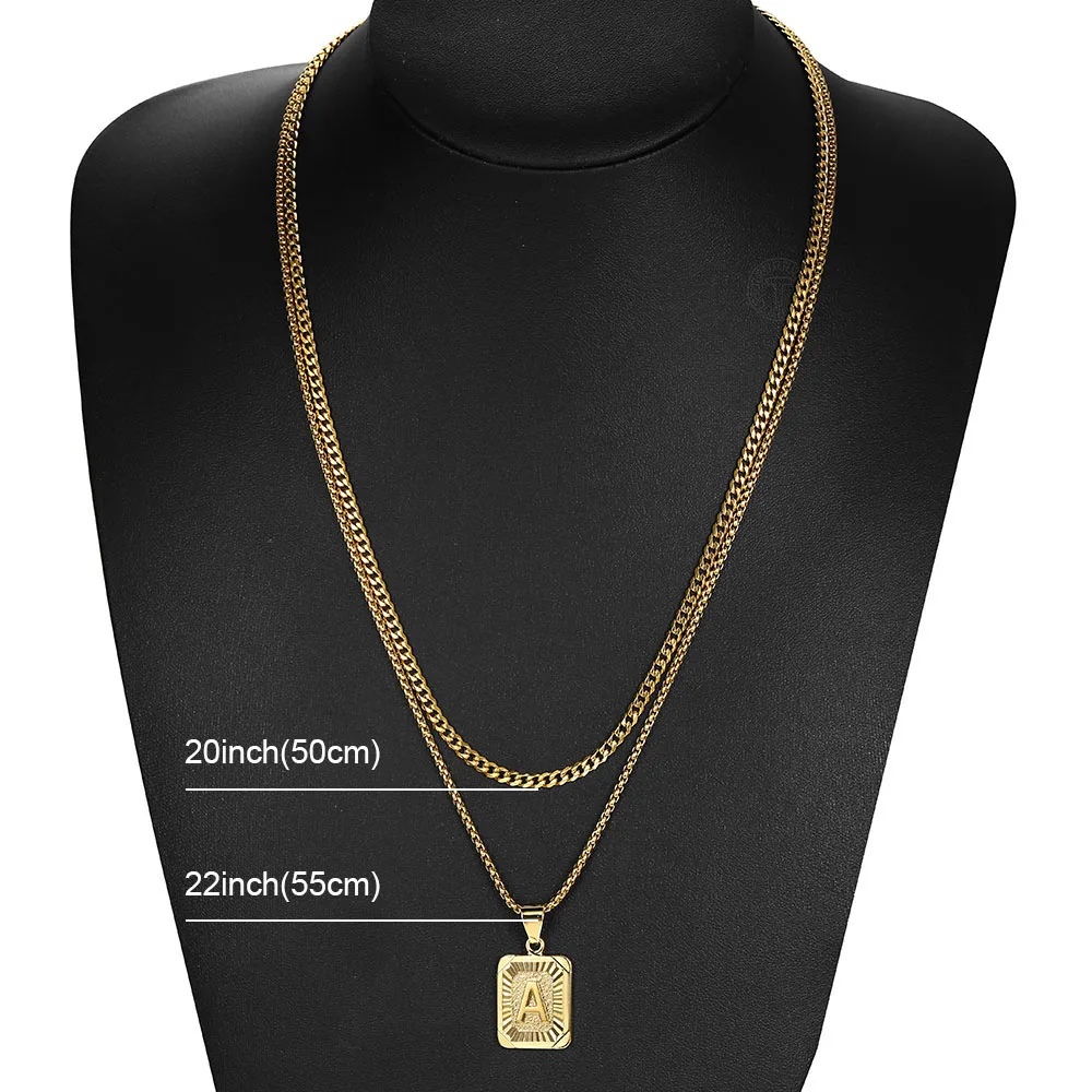 Fashion Gold Color Layered Necklace 26 Letter Charm Necklace Pendants For Women Men Box Curb Cuban Jewelry Gifts 20inch 22inch