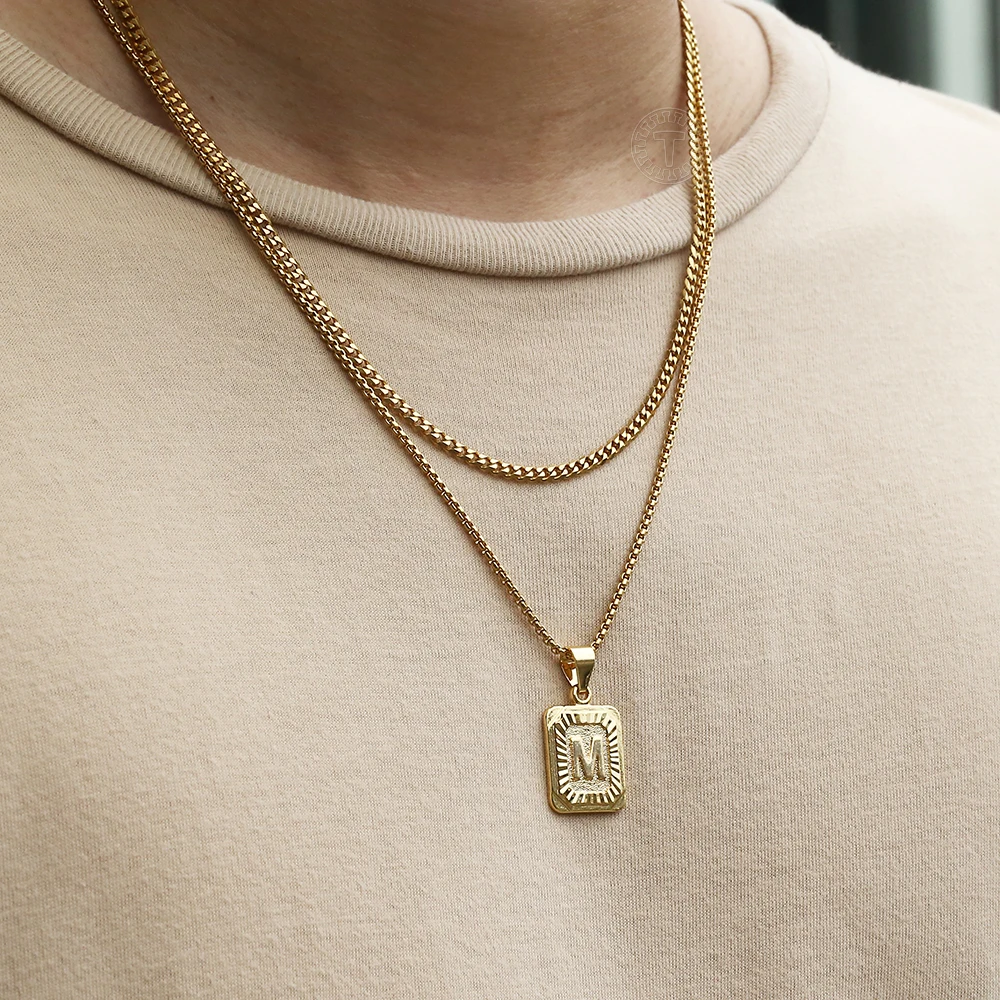 Fashion Gold Color Layered Necklace 26 Letter Charm Necklace Pendants For Women Men Box Curb Cuban Jewelry Gifts 20inch 22inch