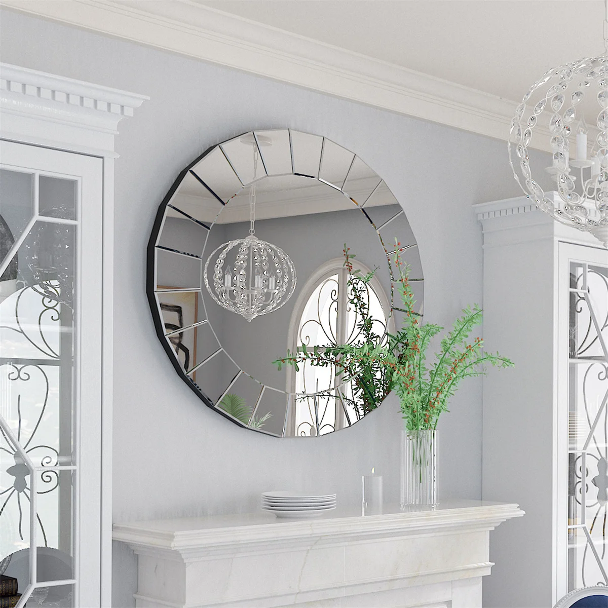 31.5" Cricle Large Round Decorative Mirrors for Wall Decor Antique Venetian Ornate Mirror for Bedroom, Bathroom, Living Room