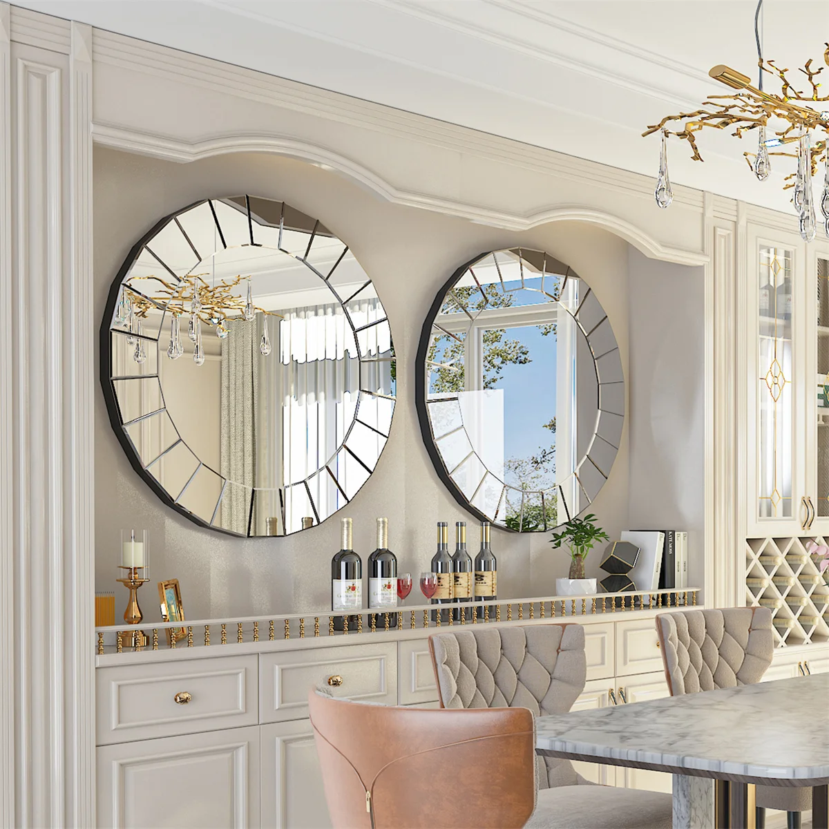 31.5" Cricle Large Round Decorative Mirrors for Wall Decor Antique Venetian Ornate Mirror for Bedroom, Bathroom, Living Room
