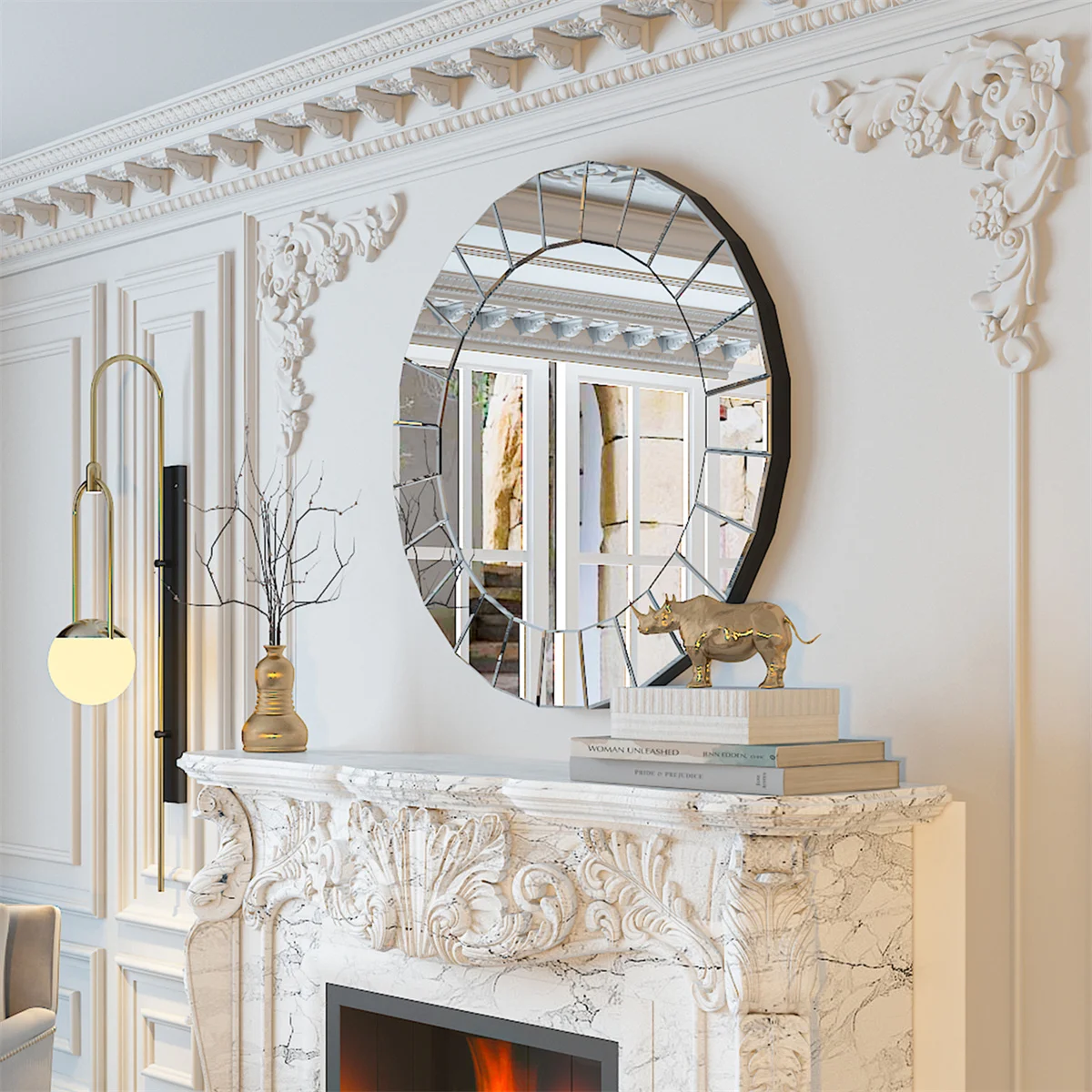 31.5" Cricle Large Round Decorative Mirrors for Wall Decor Antique Venetian Ornate Mirror for Bedroom, Bathroom, Living Room