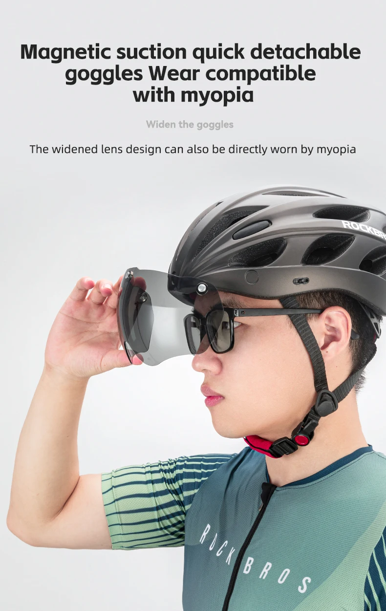 ROCKBROS Bicycle Helmet Men EPS Integrally-molded Breathable Cycling Helmet Men Women Goggles Lens Aero MTB Road Bike Helmet