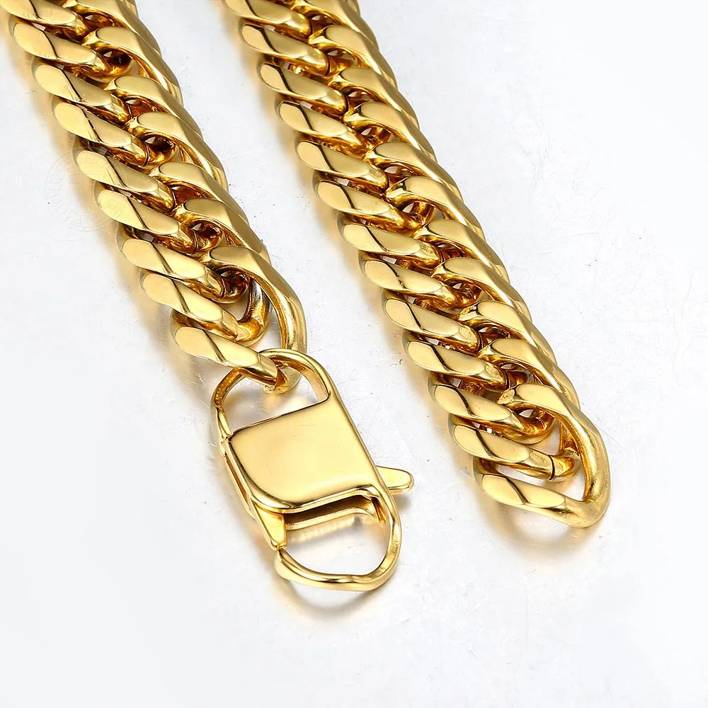 10mm 15mm Gold Color Black 316L Stainless Steel Bracelet for Men Double Curb Cuban Link Rombo Heavy Hiphop Male Jewelry HB513